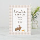 Invitation Brown Hare Beige Gingham Rustic Easter Brunch (Debout devant)