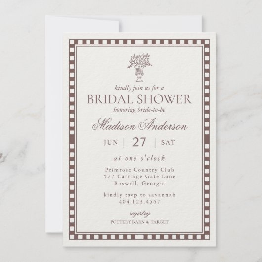 Invitation Brown Harlequin Checkered Bridal Shower (Devant)