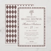 Invitation Brown Harlequin Checkered Bridal Shower (Devant / Derrière)