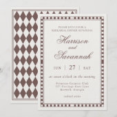 Invitation Brown Harlequin Checkered Rehearsal Dinner (Devant / Derrière)
