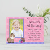 Invitation Brown Horse rose Pois Photo Anniversaire (Debout devant)