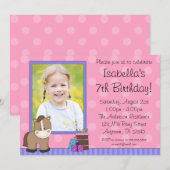 Invitation Brown Horse rose Pois Photo Anniversaire (Devant / Derrière)