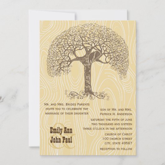 Invitation Brown Inséparable Tan Yellow Woodgrain Mariage (Devant)