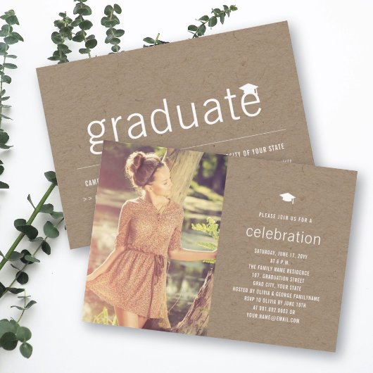 Invitation Brown Kraft Simple Graduate Photo Party