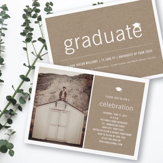 Invitation Brown Kraft Simple Graduate Photo Party