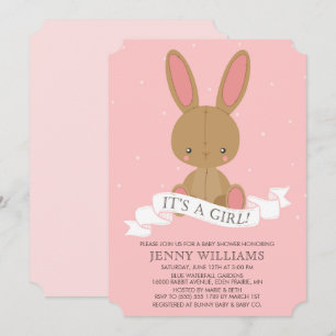 Invitation Brown lapin farci lapin fille Baby shower Invitati