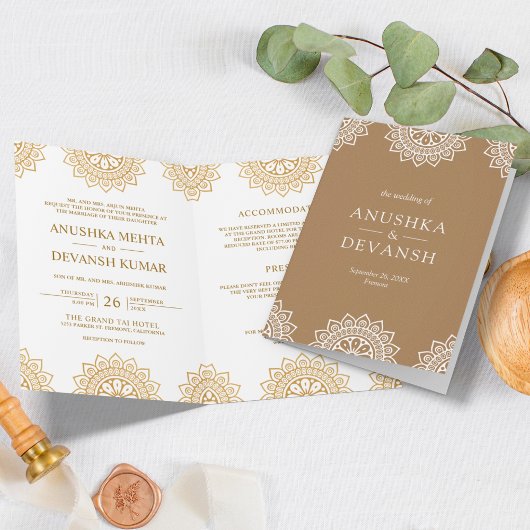 Invitation Brown Mandala Mariage indien traditionnel