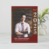 Invitation Brown Maroon School Couleur Graduation Photo Plaid (Debout devant)