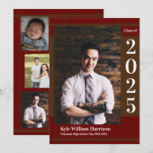 Invitation Brown Maroon School Couleur Graduation Photo Plaid (Devant / Derrière)