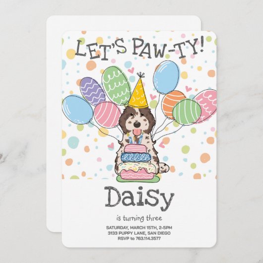 Invitation Brown Merle Cockapoo Cavapoo fête d'anniversaire d (Devant / Derrière)