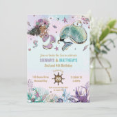 Invitation Brown Mermaid Whale Pirate Twins Joint Anniversair (Debout devant)