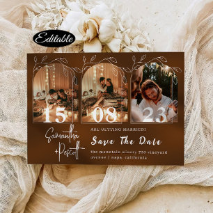 Invitation Brown Minimal Arch Save The Date Photo Collage