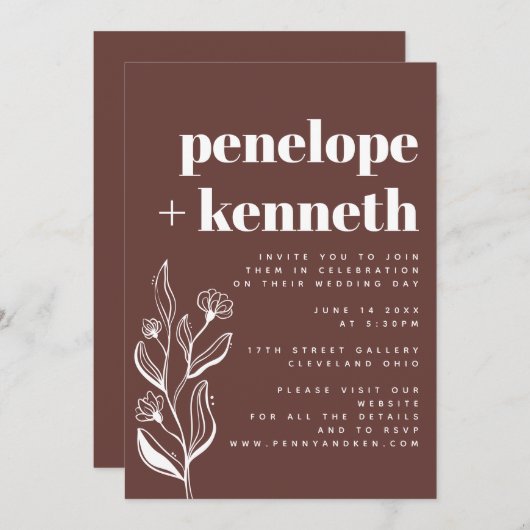 Invitation Brown minimaliste Boho moderne (Devant / Derrière)