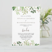 Invitation Brown minimaliste vert Feuilles Boda Mariage (Debout devant)