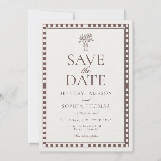 Invitation Brown Mocha Harlequin Checkered Save the Date (Devant)