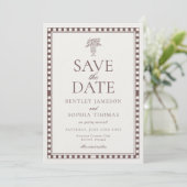 Invitation Brown Mocha Harlequin Checkered Save the Date (Debout devant)