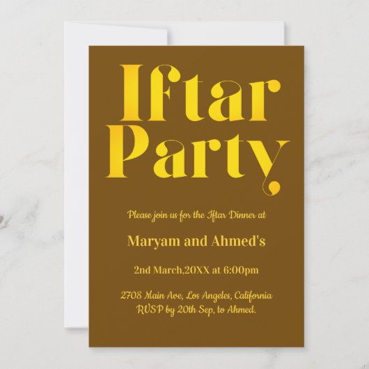 Invitation Brown moderne et Gold Iftar Party (Devant)