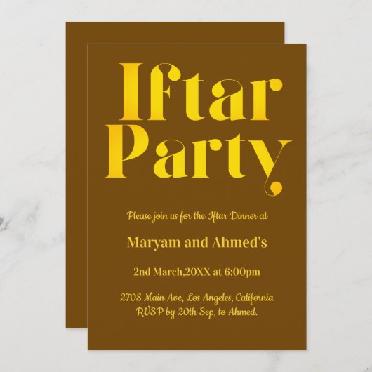 Invitation Brown moderne et Gold Iftar Party (Devant / Derrière)