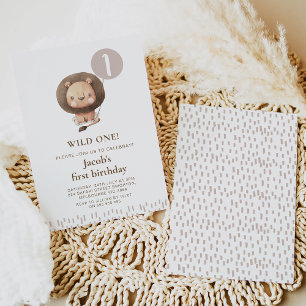 Invitation Brown moderne Safari Lion Wild Un 1er anniversaire