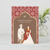 Invitation Brown Motif rouge ivoire Anand Karaj Sikh Mariage (Debout devant)