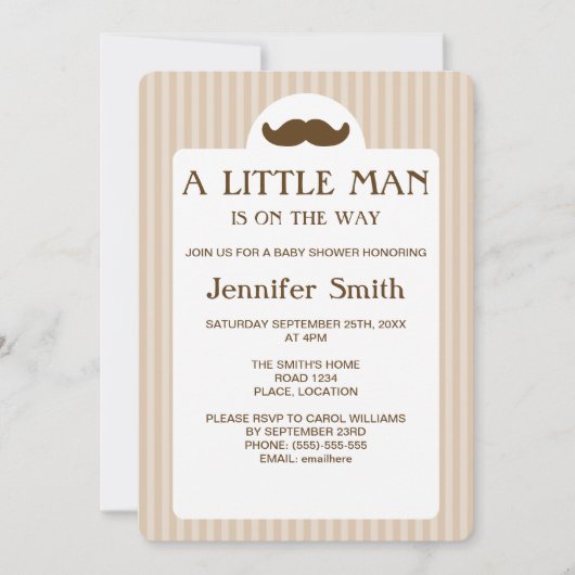 Invitation Brown Mustache Silhouette Petit Baby shower Homme (Devant)