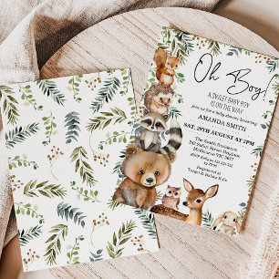 Invitation Brown Oh Boy Woodland Foliing Baby shower