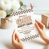 Invitation Brown ONE HEUREUX DUDE Smile Retro Anniversaire Su