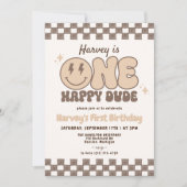 Invitation Brown ONE HEUREUX DUDE Smile Retro Anniversaire Su (Devant)