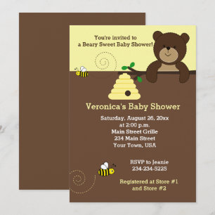 Invitation Brown Ours de miel et Baby shower de bosse d'abeil