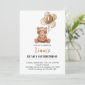 Invitation Brown ours en peluche Balloon premier anniversaire (Debout devant)