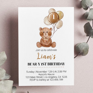 Invitation Brown ours en peluche Balloon premier anniversaire