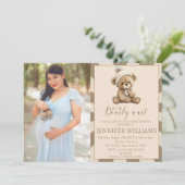 Invitation Brown ours en peluche garçon baby shower photo inv (Debout devant)
