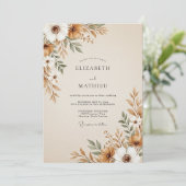 Invitation Brown Painterly Floral Flourish Wedding (Debout devant)