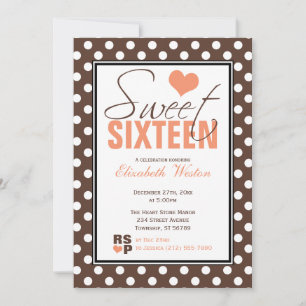 Invitation Brown Polka Dot Orange Chevron Sweet sixteen