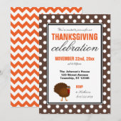 Invitation Brown Polka Dot Orange Chevron Thanksgiving (Devant / Derrière)