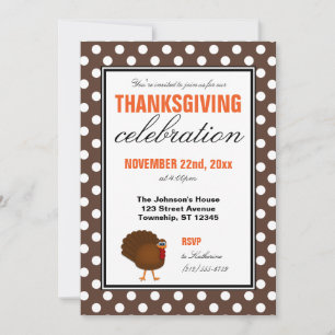 Invitation Brown Polka Dot Orange Chevron Thanksgiving