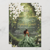 Invitation Brown princesse et grenouille Sage Vert robe douce (Devant / Derrière)