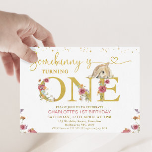 Invitation Brown Quelques Fleurs sauvages lapins 1er annivers