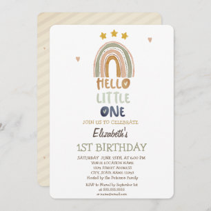 Invitation Brown Rainbow Stripes Hello Little One Birthday
