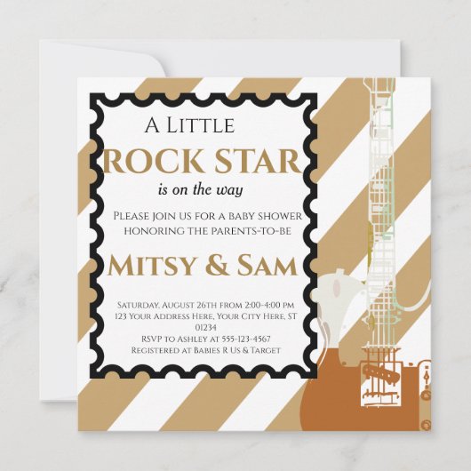 Invitation Brown Rock Star Rock a Bye Baby shower (Devant)