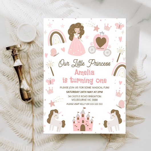 Invitation Brown rose moderne Notre petite princesse 1er anni