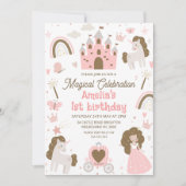 Invitation Brown rose Princesse Unicorn 1er anniversaire (Devant)