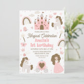 Invitation Brown rose Princesse Unicorn 1er anniversaire (Debout devant)