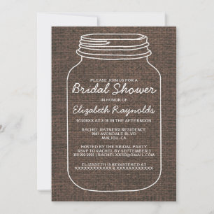 Invitation Brown Russe Burlap Mason Jar Fête de l'mariée Invi