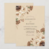 Invitation Brown Rustic Floral Wedding (Devant / Derrière)