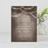 Invitation Brown Rustic Tree String Lights QR Code Wedding (Debout devant)
