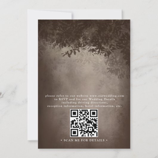Invitation Brown Rustic Tree String Lights QR Code Wedding (Dos)