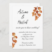 Invitation Brown Rustique Aquarelle Automne Fleurs Mariage Da (Devant / Derrière)