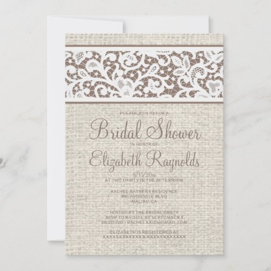Invitation Brown Rustique Burlap Linen Douche nupt (Devant)