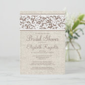 Invitation Brown Rustique Burlap Linen Douche nupt (Debout devant)